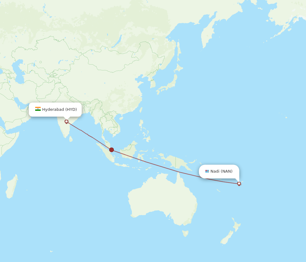 NAN to HYD flights and routes map