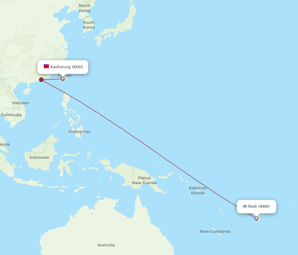 NAN to KHH flights and routes map