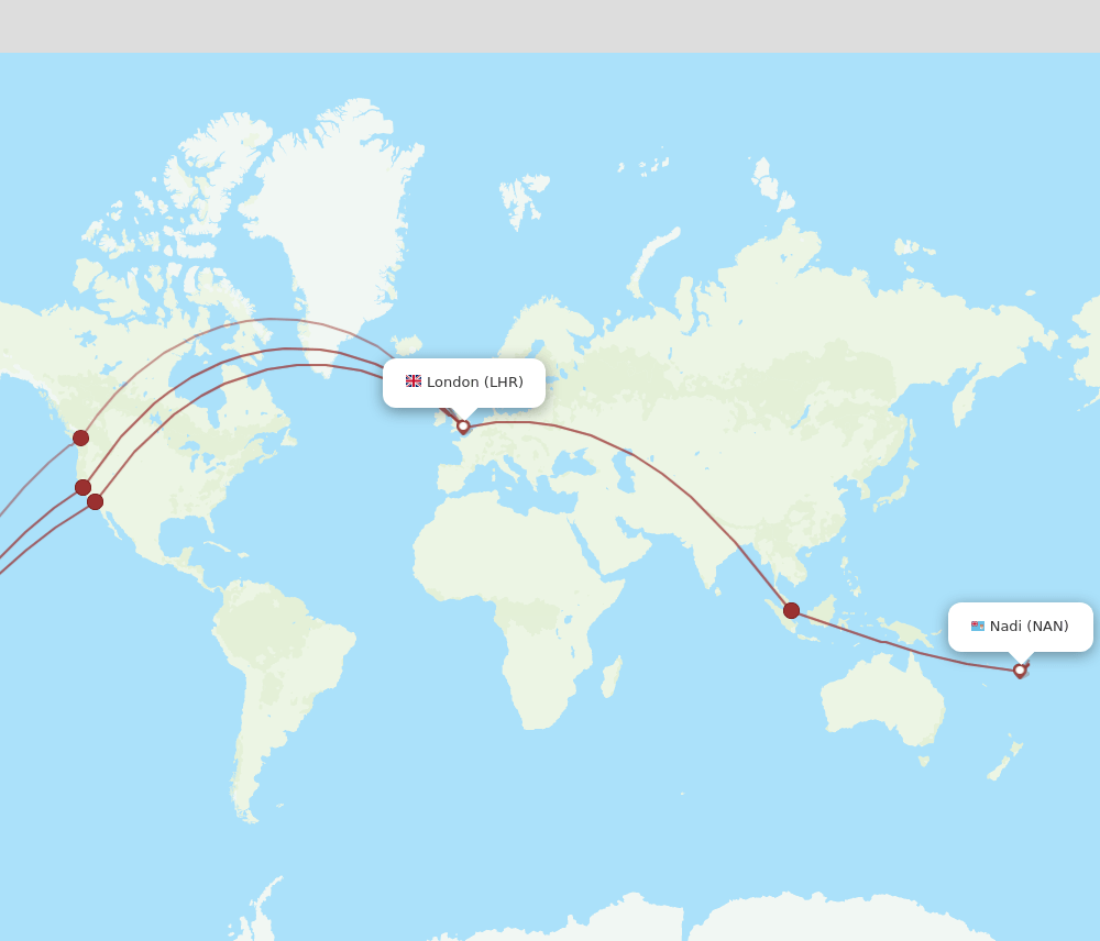 NAN to LHR flights and routes map