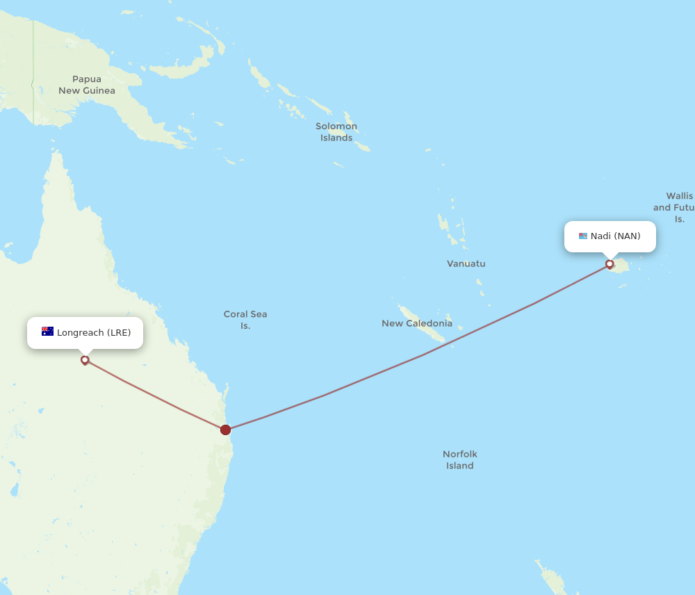 NAN-LRE flight routes