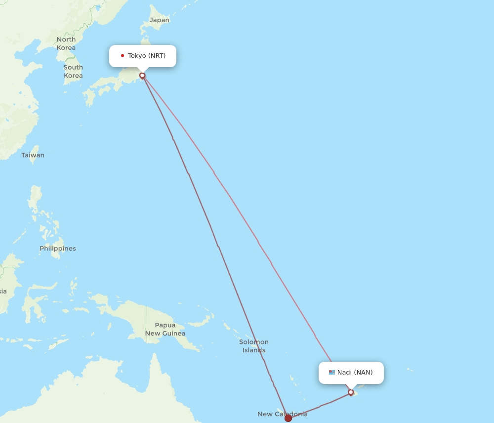 Nadi - Tokyo route map and flight paths