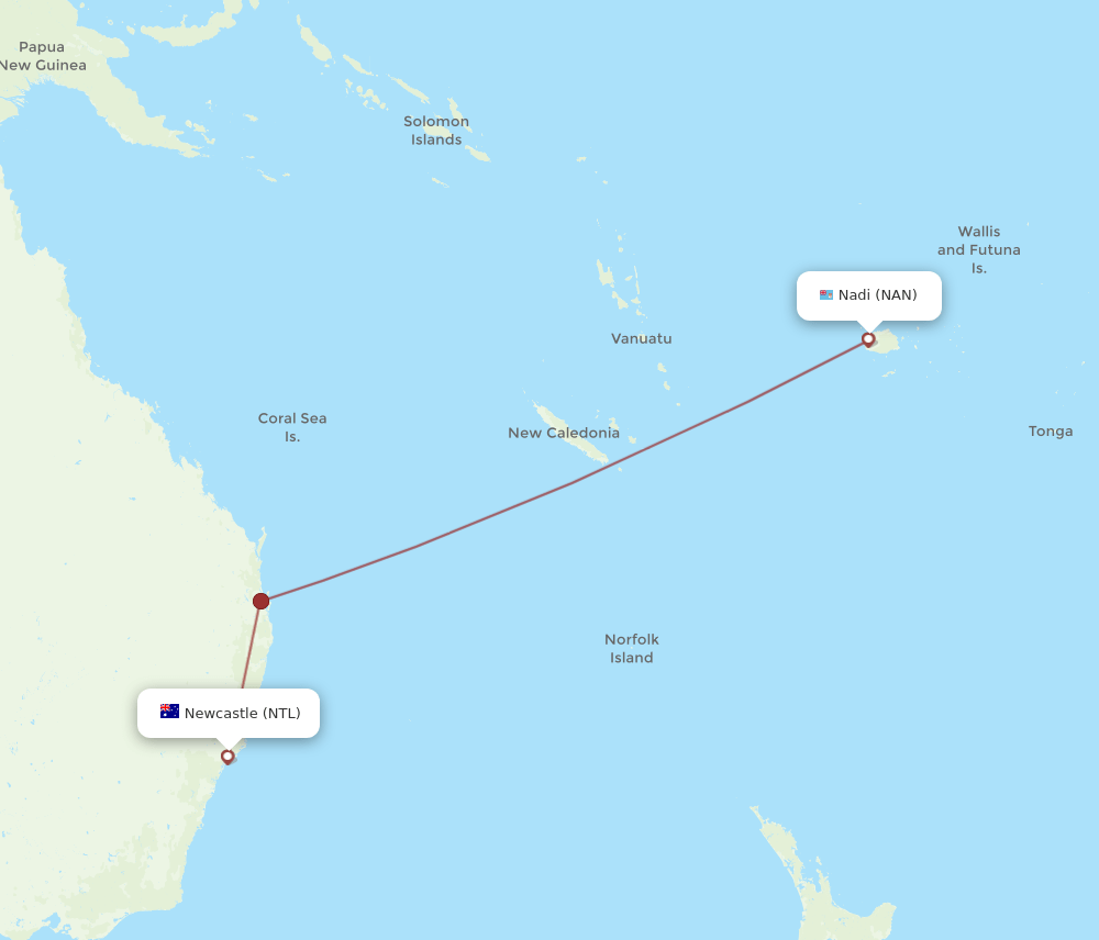 NAN-NTL flight routes