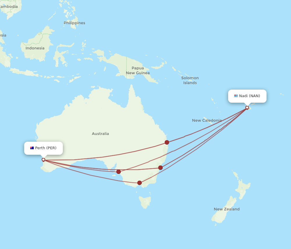 NAN-PER flight routes