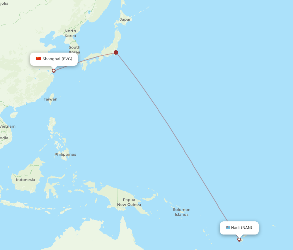 NAN to PVG flights and routes map