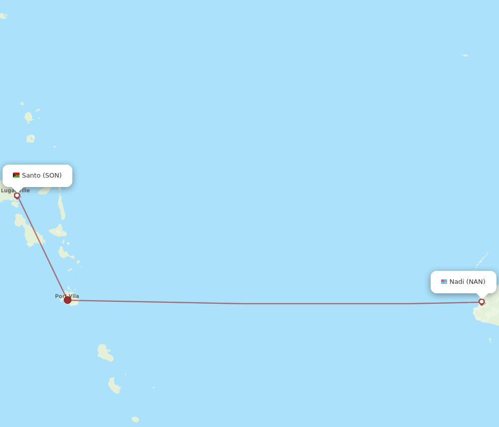 Nadi - Luganville route map and flight paths