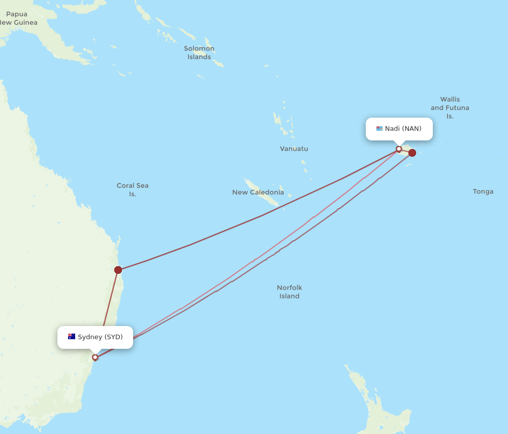 NAN to SYD flights and routes map
