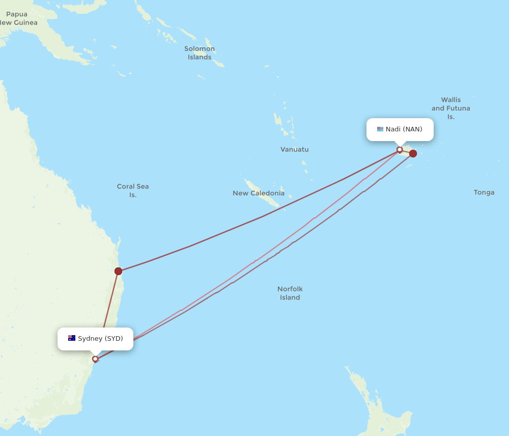 NAN-SYD flight routes
