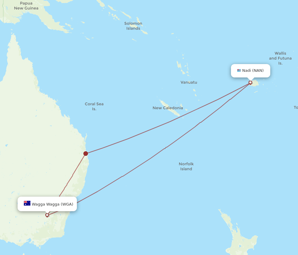 NAN-WGA flight routes