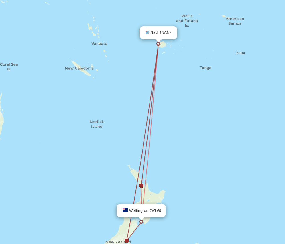 NAN to WLG flights and routes map