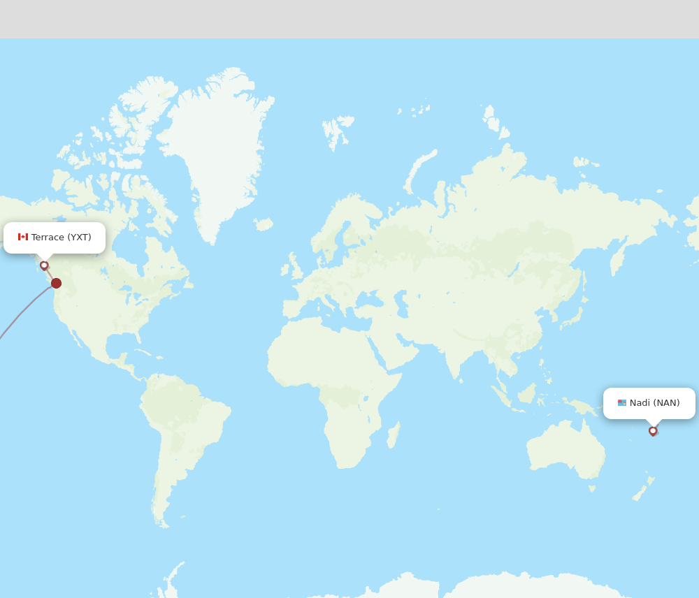 YXT to NAN flights and routes map