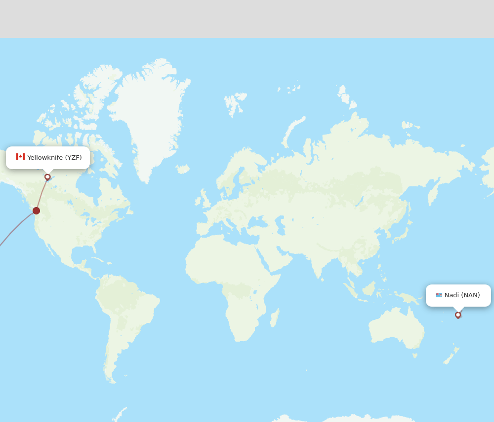 Yellowknife - Nadi route map and flight paths