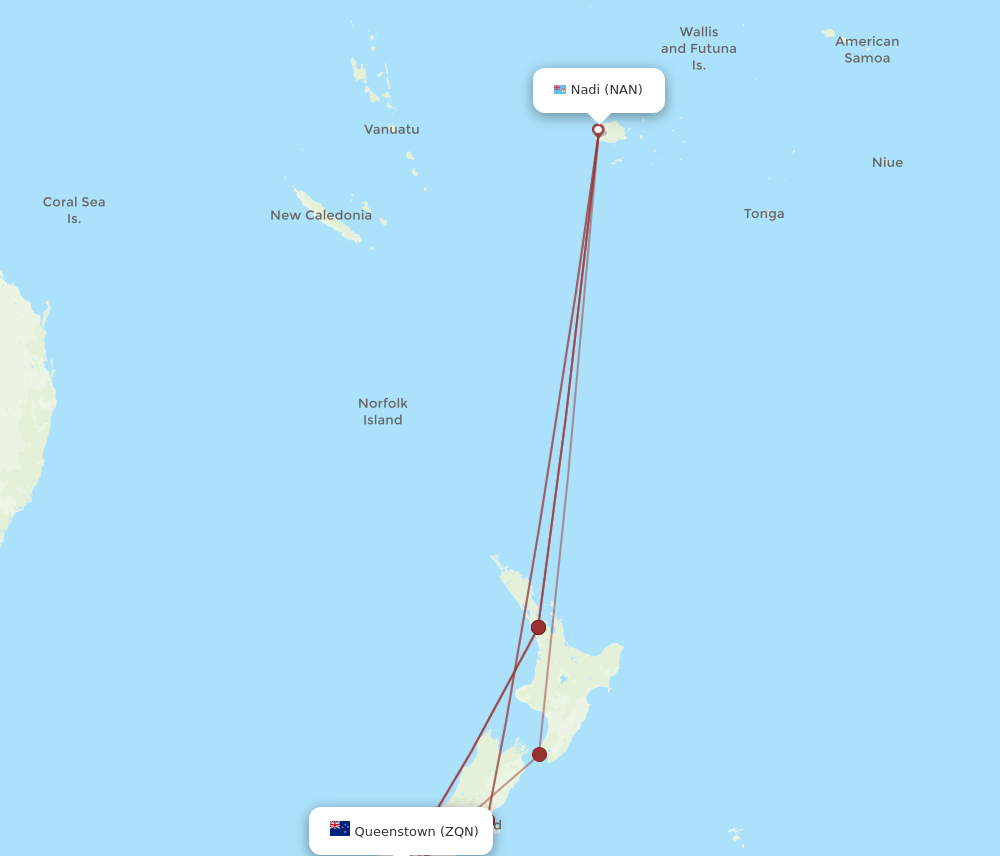 NAN-ZQN flight routes