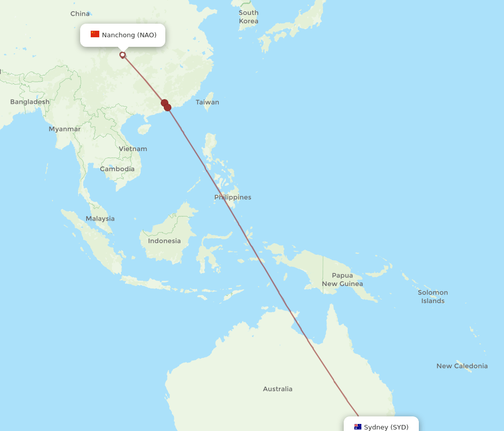 NAO-SYD flight routes