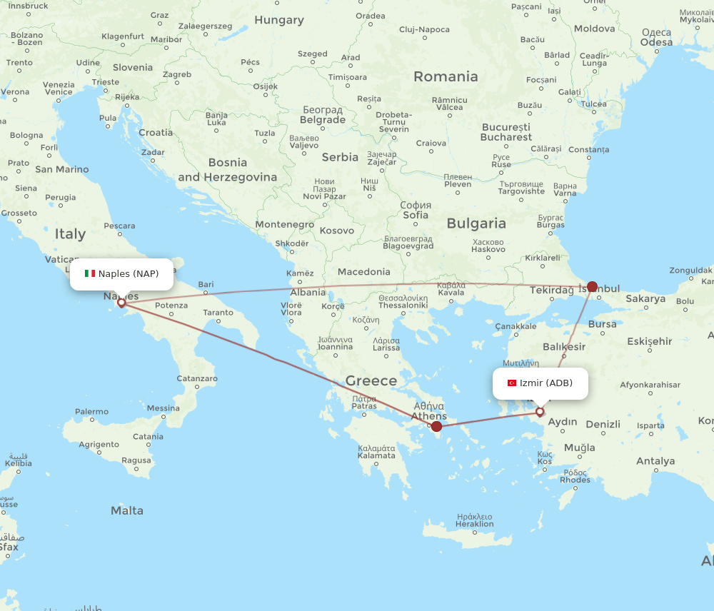 NAP to ADB flights and routes map