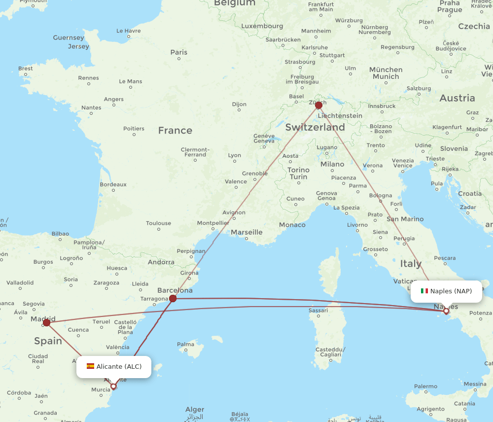 NAP to ALC flights and routes map