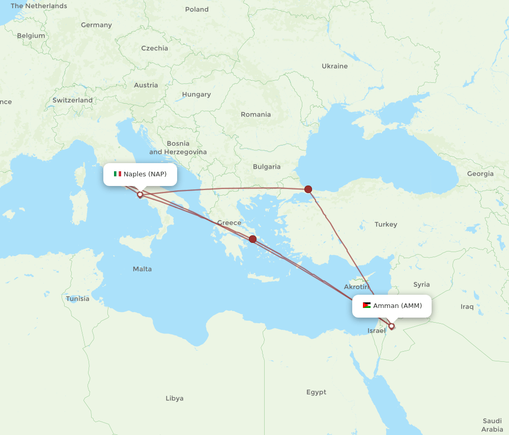 NAP to AMM flights and routes map