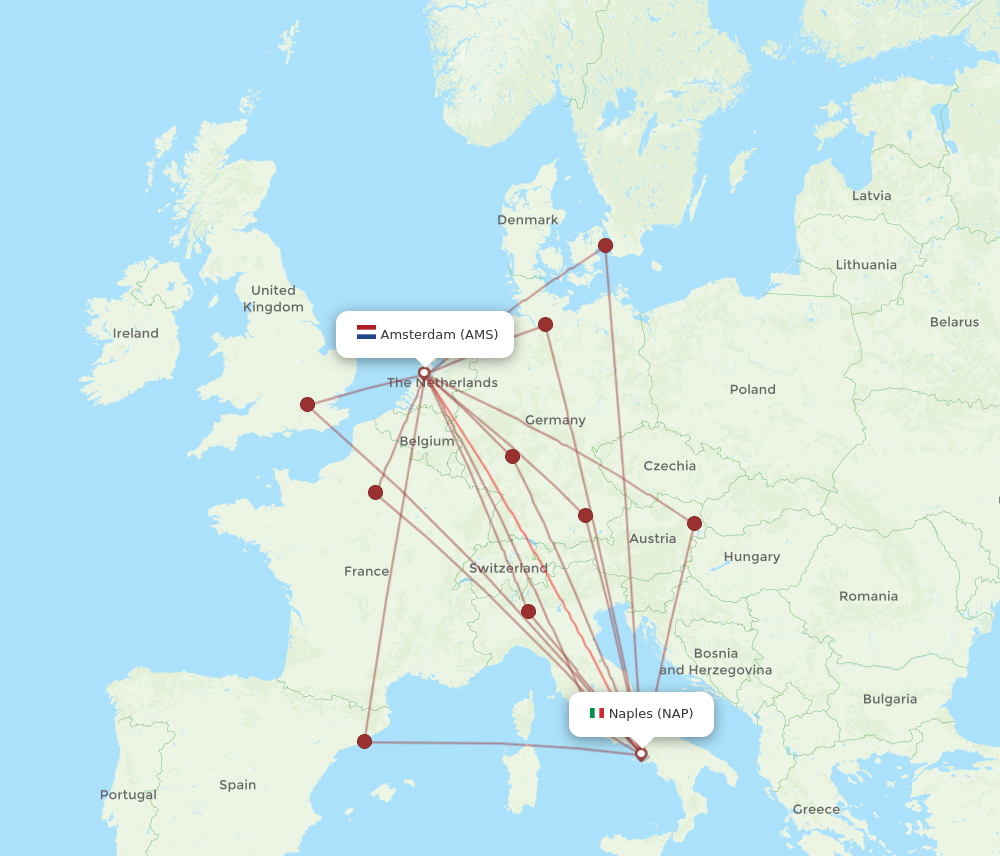 NAP to AMS flights and routes map