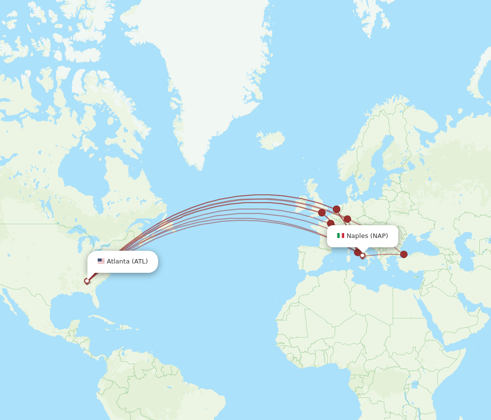 NAP to ATL flights and routes map