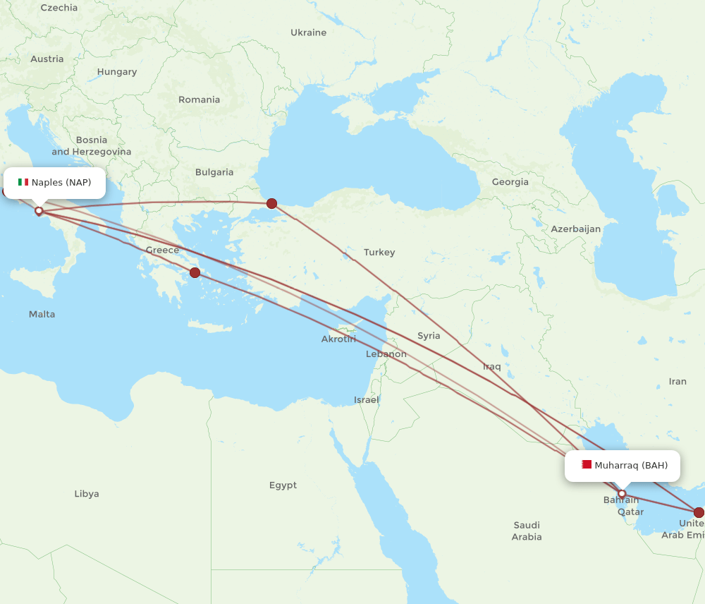 NAP-BAH flight routes