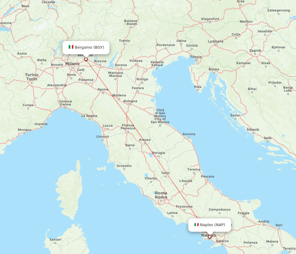 Naples - Milan route map and flight paths