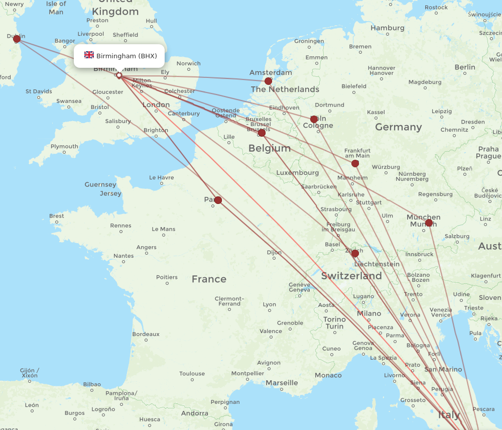NAP to BHX flights and routes map