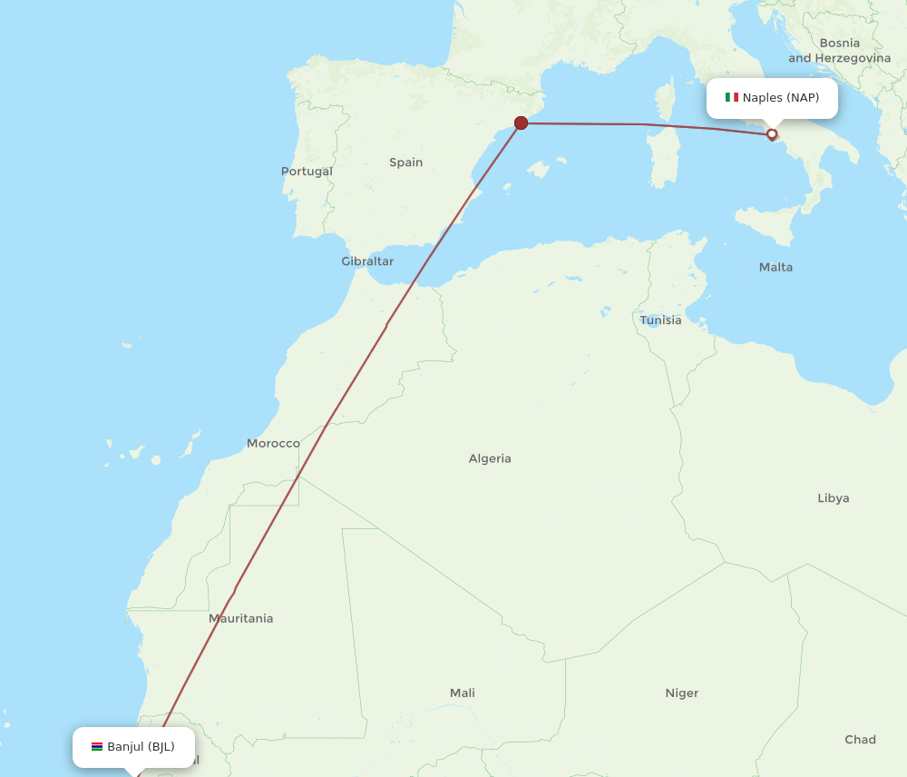 NAP-BJL flight routes