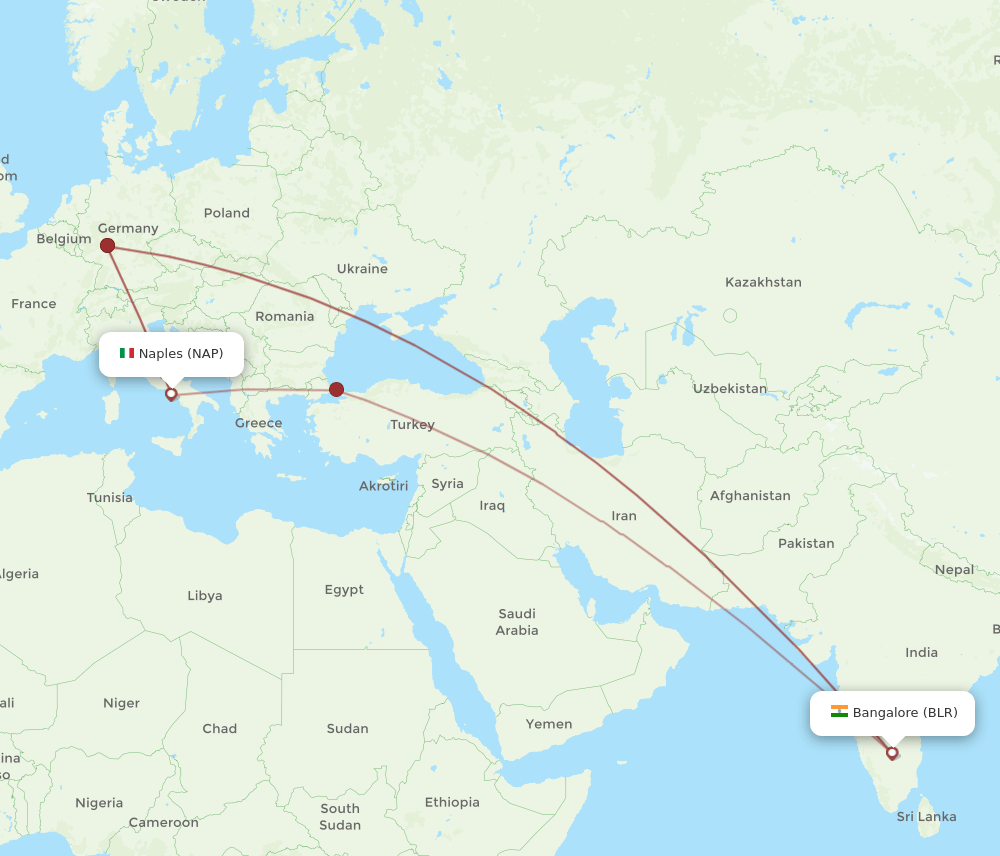 NAP-BLR flight routes