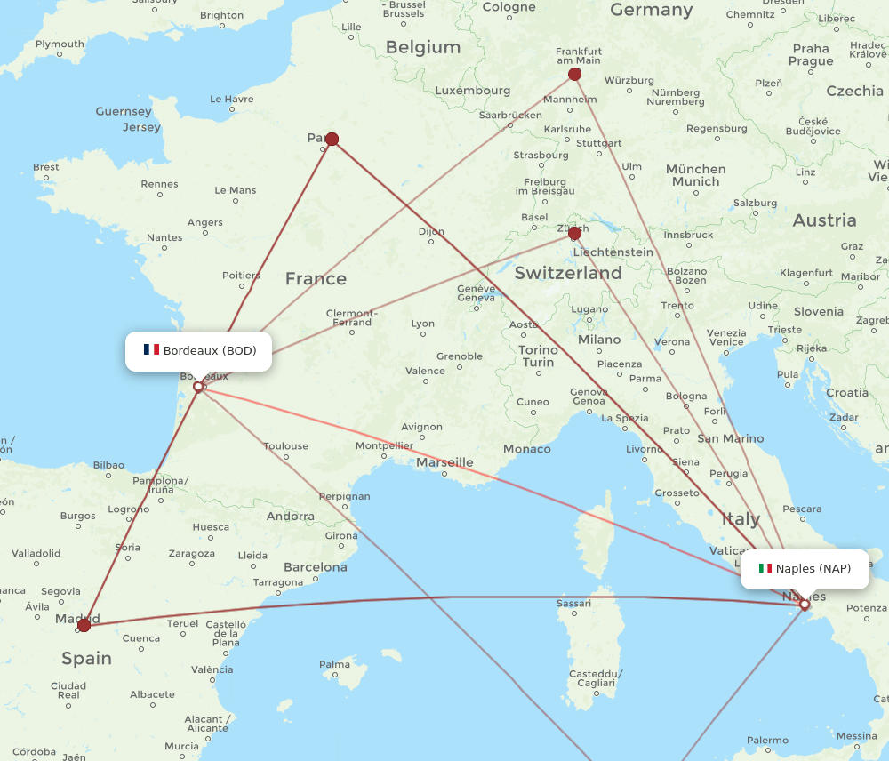 NAP to BOD flights and routes map