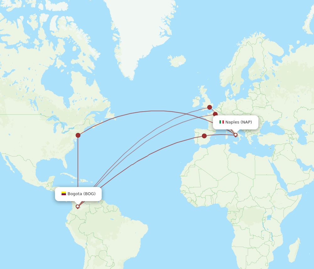 NAP-BOG flight routes