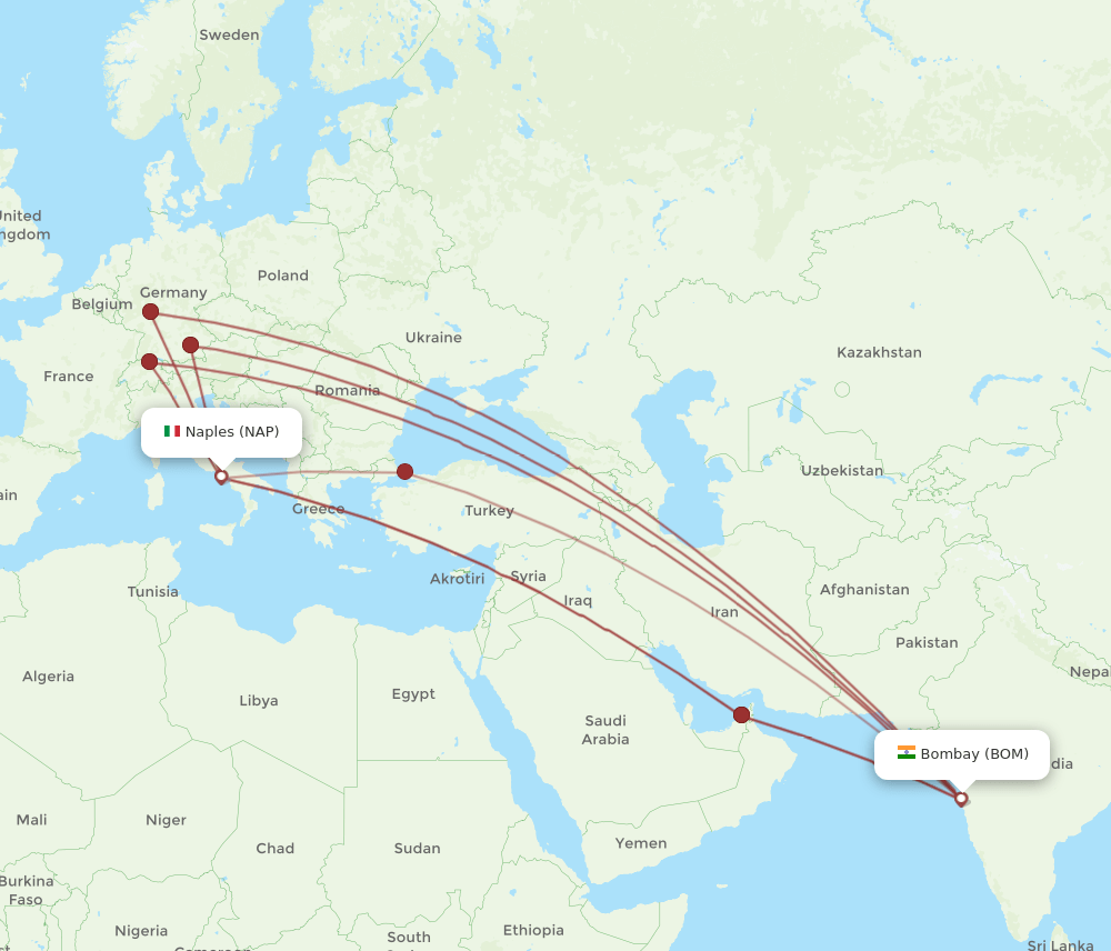NAP to BOM flights and routes map