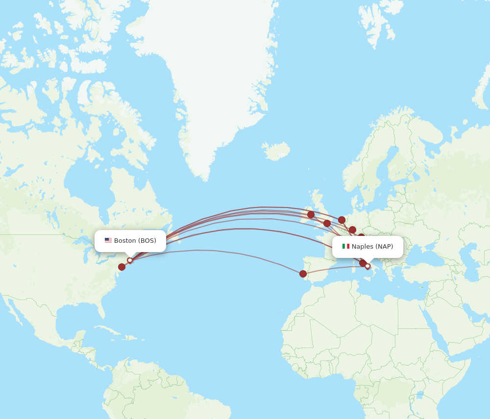 NAP-BOS flight routes
