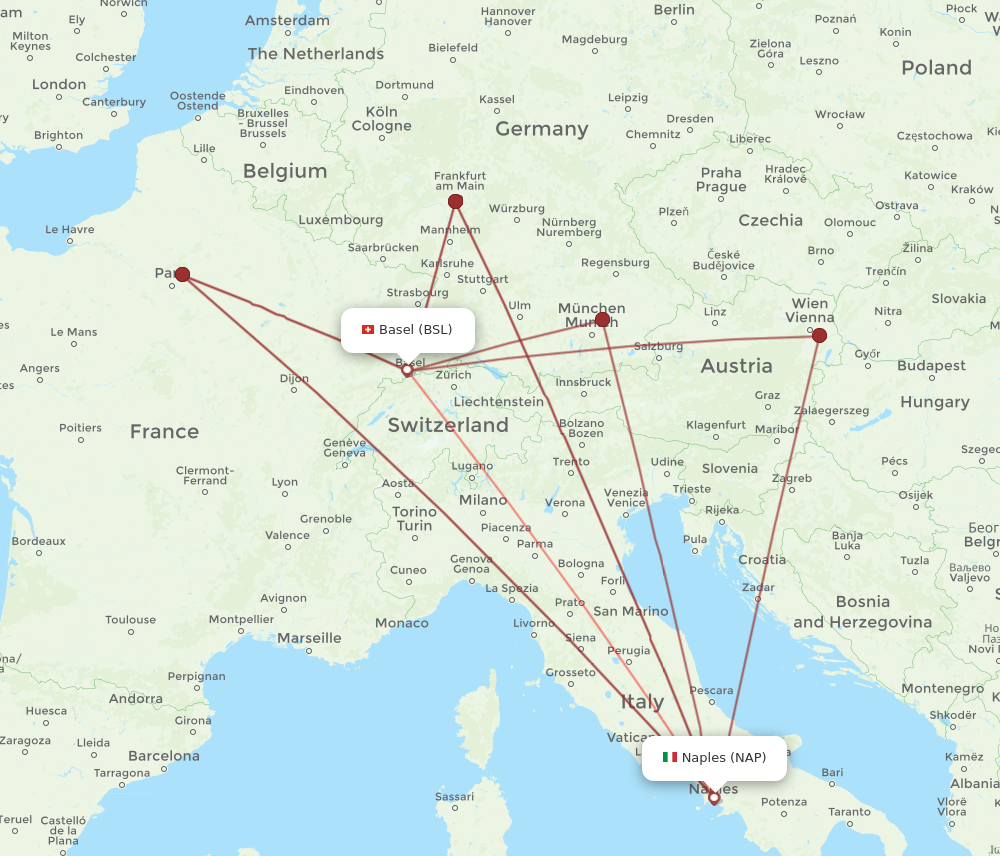 NAP to BSL flights and routes map