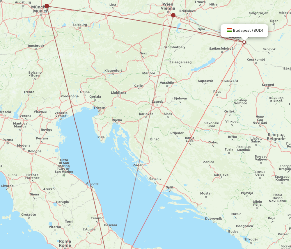 NAP to BUD flights and routes map