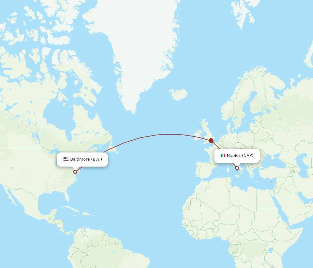 NAP to BWI flights and routes map