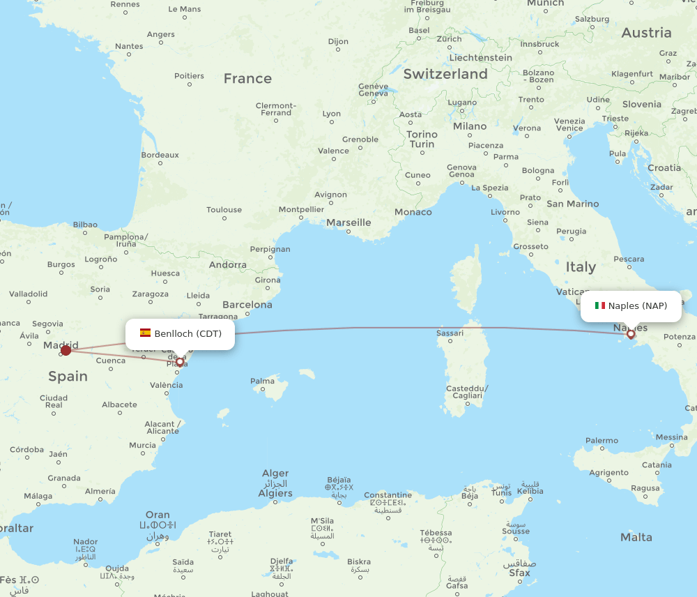 NAP-CDT flight routes