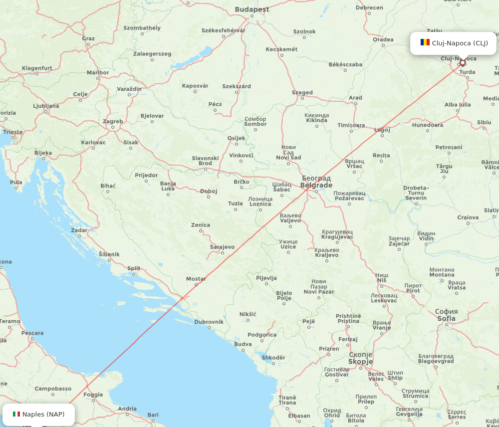 Naples - Cluj-Napoca route map and flight paths