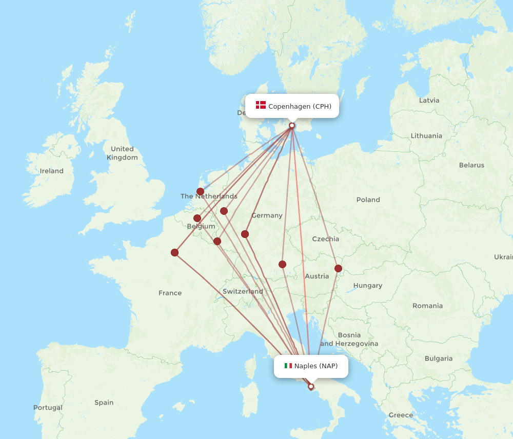 NAP-CPH flight routes