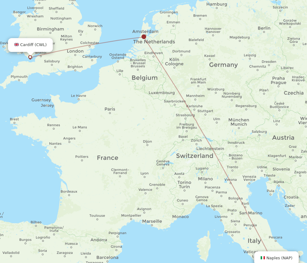 NAP-CWL flight routes