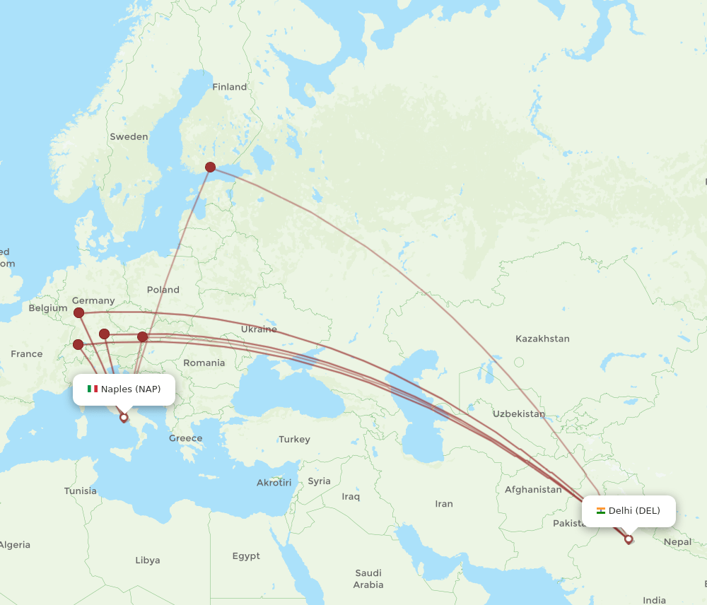 NAP-DEL flight routes