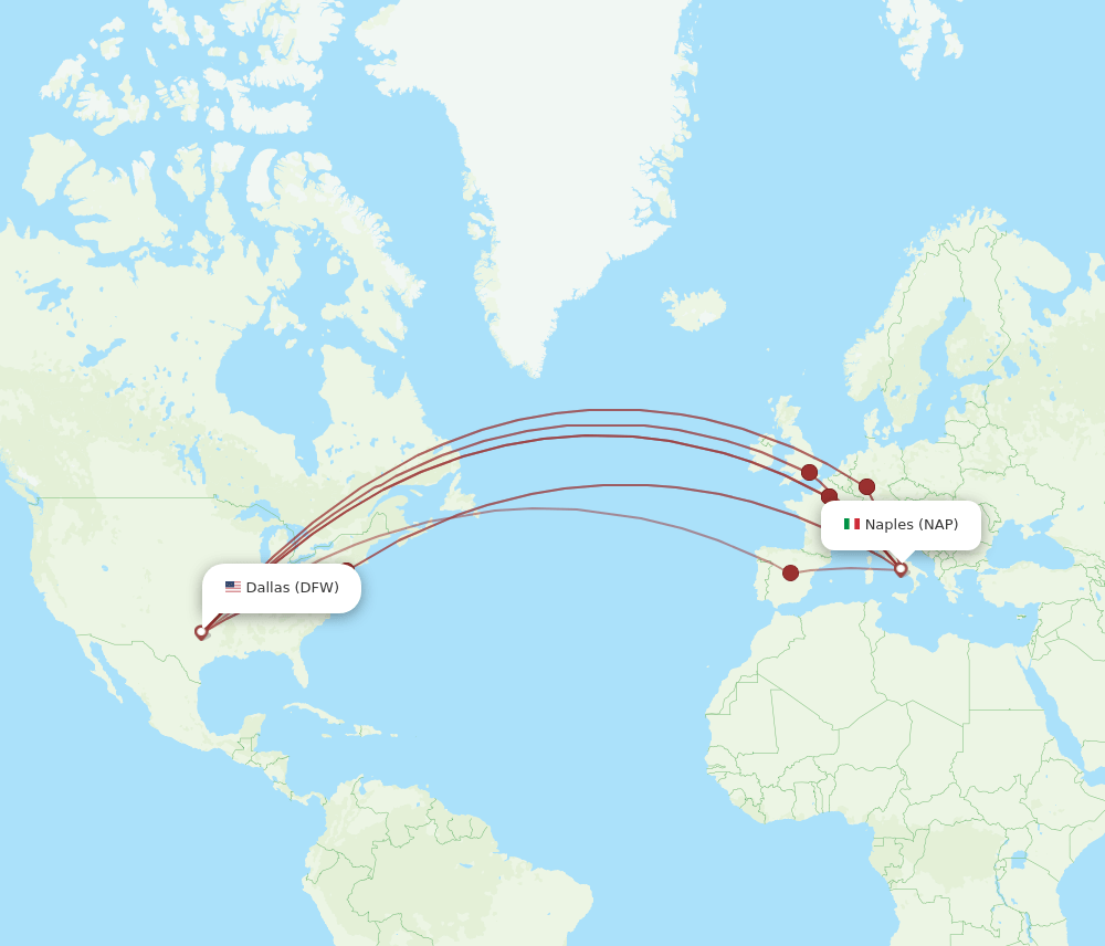 NAP to DFW flights and routes map