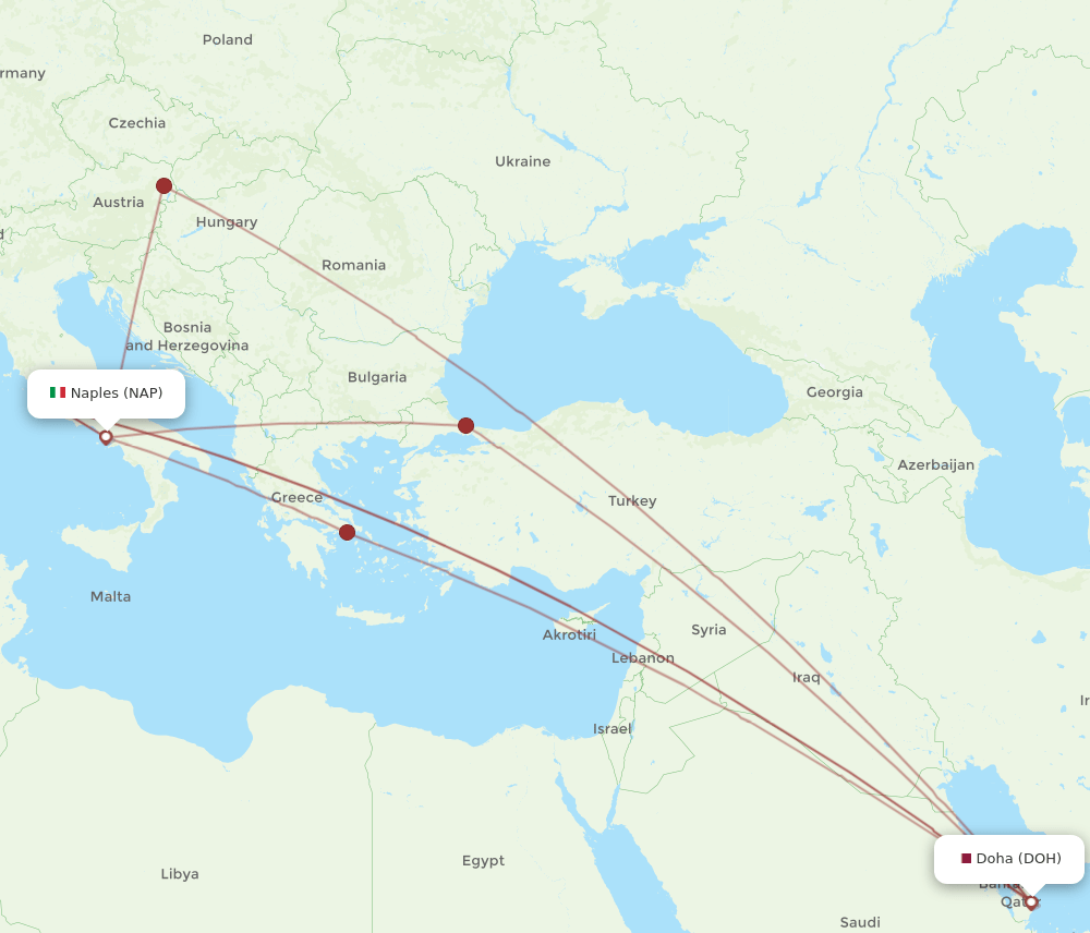 NAP to DOH flights and routes map