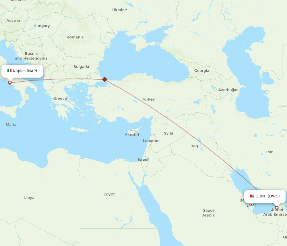 Naples - Dubai route map and flight paths