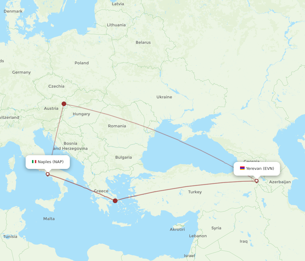 NAP-EVN flight routes