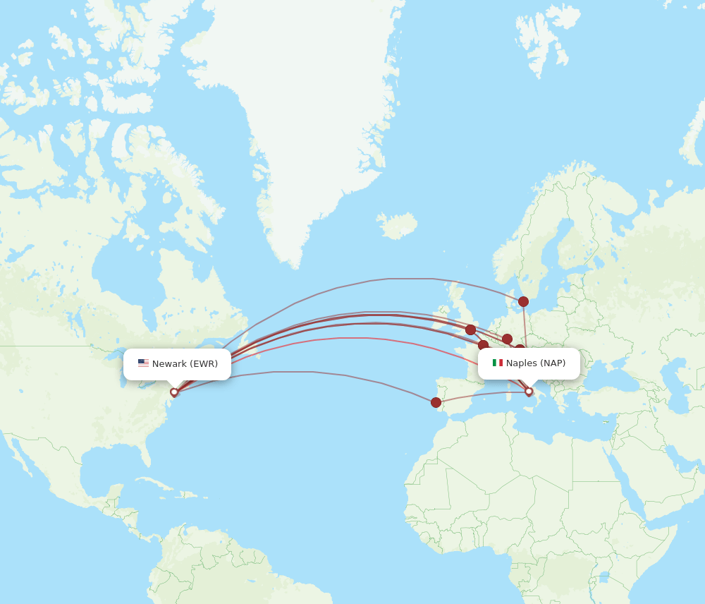 NAP-EWR flight routes
