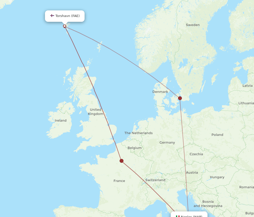 NAP to FAE flights and routes map