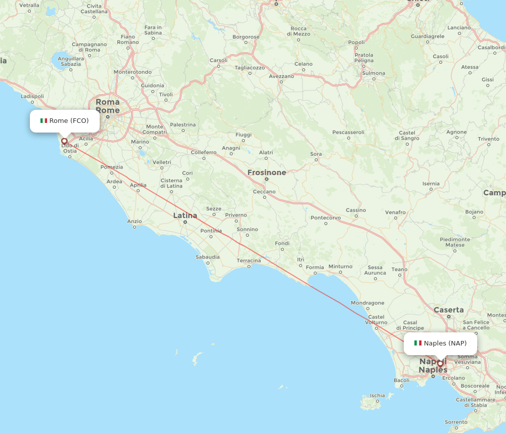 Naples - Rome route map and flight paths