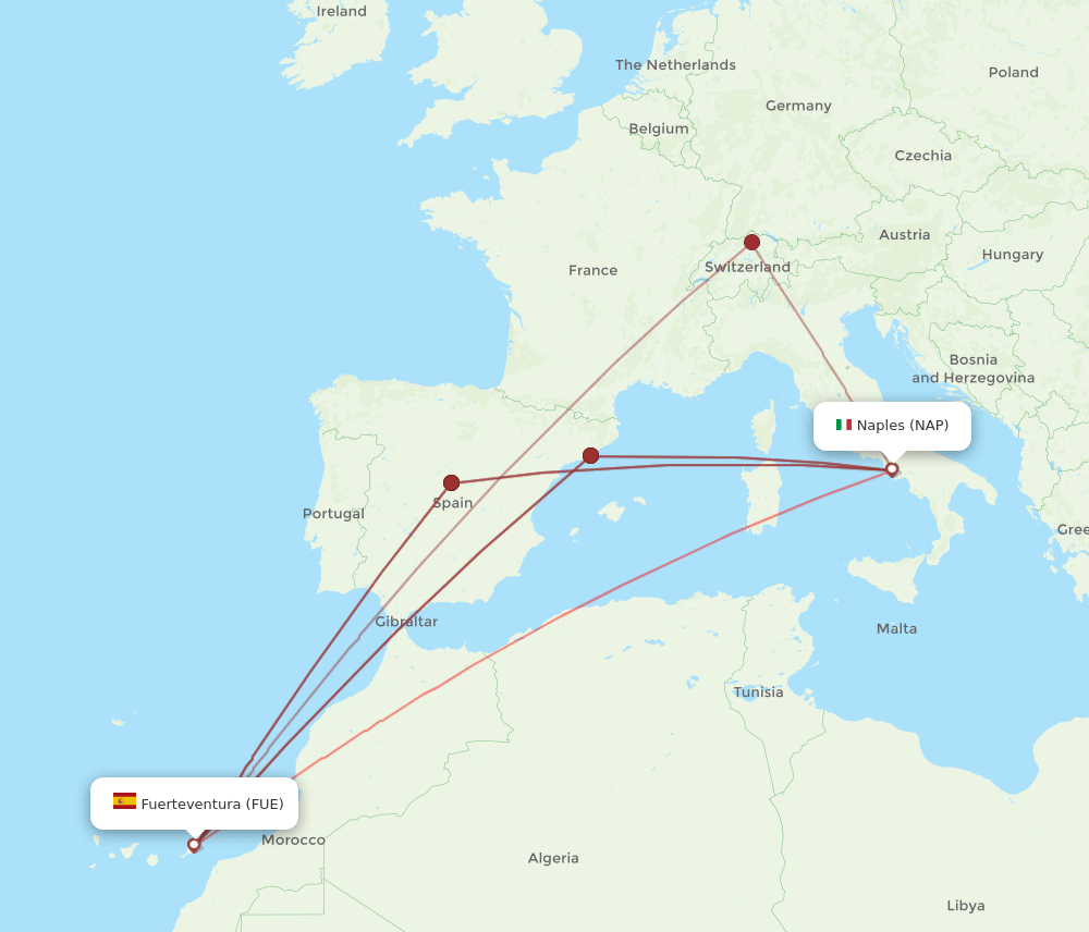 NAP-FUE flight routes