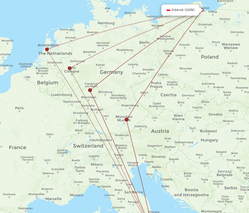 NAP to GDN flights and routes map