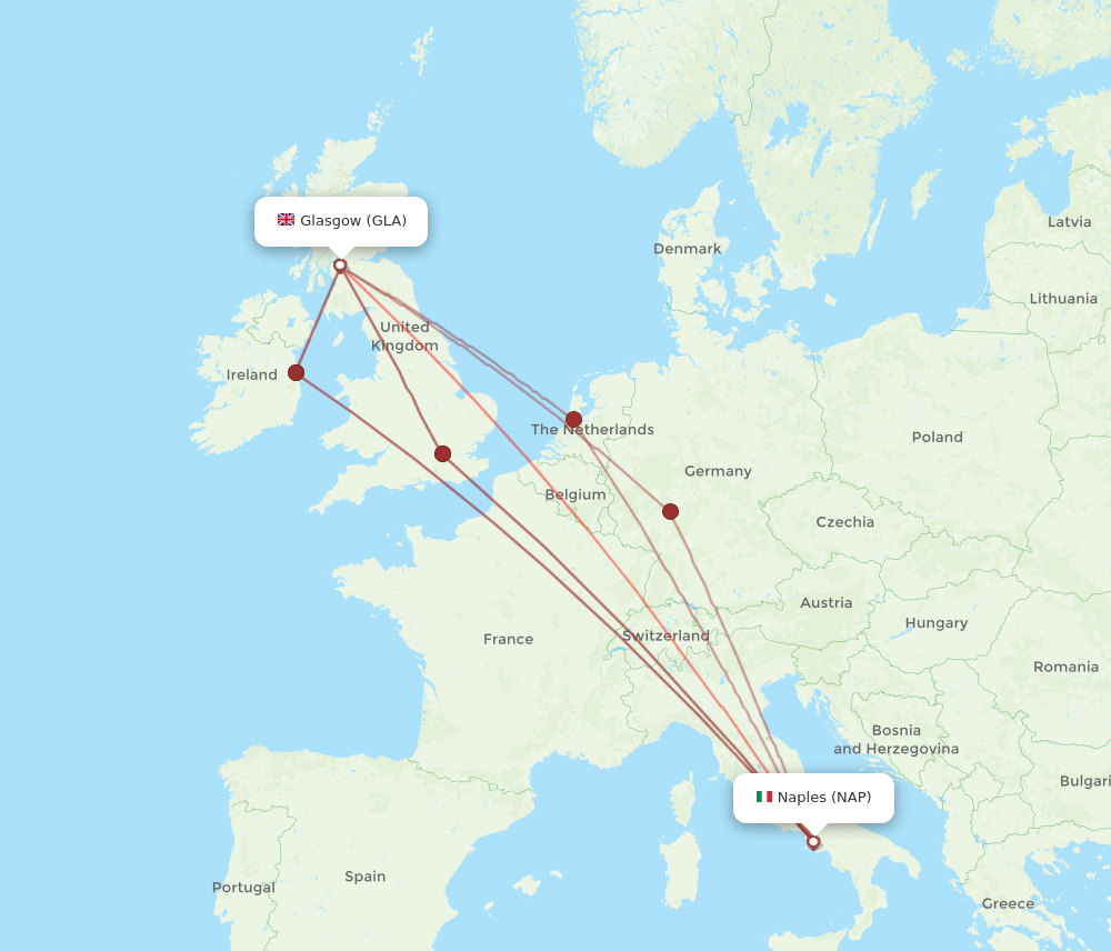 NAP to GLA flights and routes map