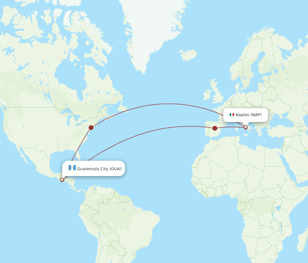 NAP to GUA flights and routes map